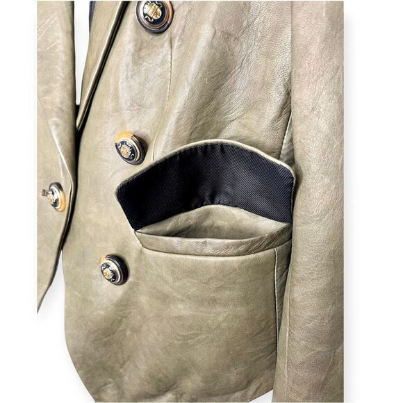 Sz 2 Veronica Beard Cooke Leather Dickey Jacket Blazer Olive Green - Picture 7 of 14